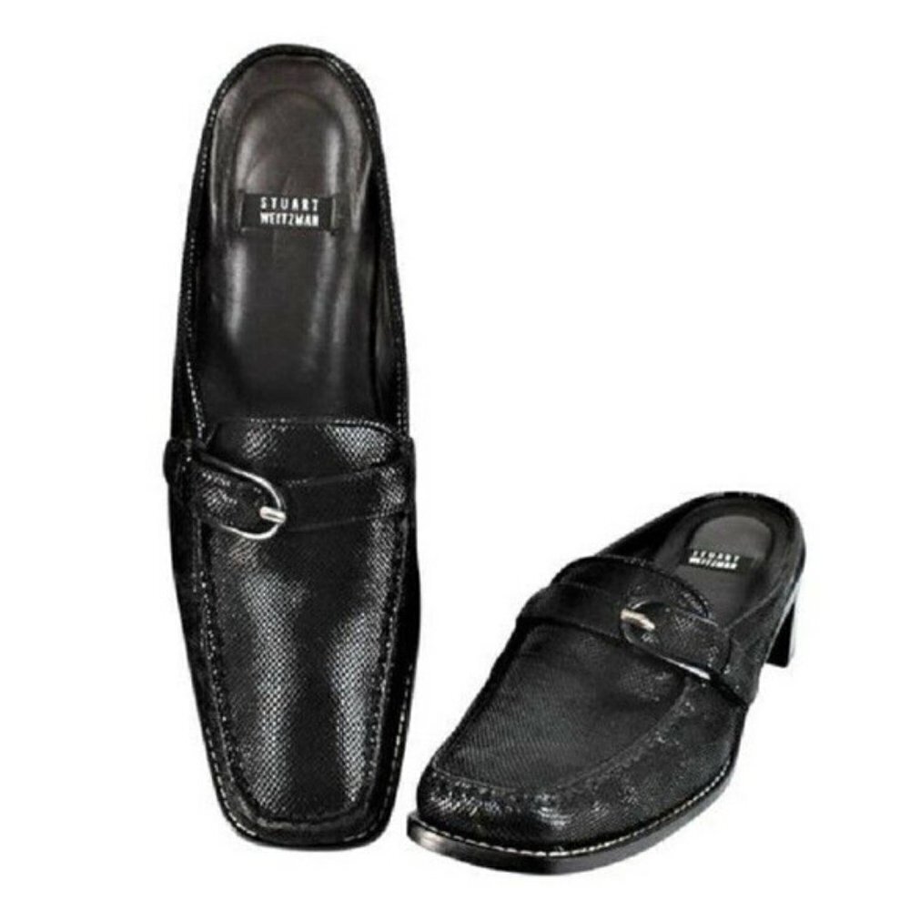 Stuart Weitzman Black Leather Mules/Slides Block … - image 1
